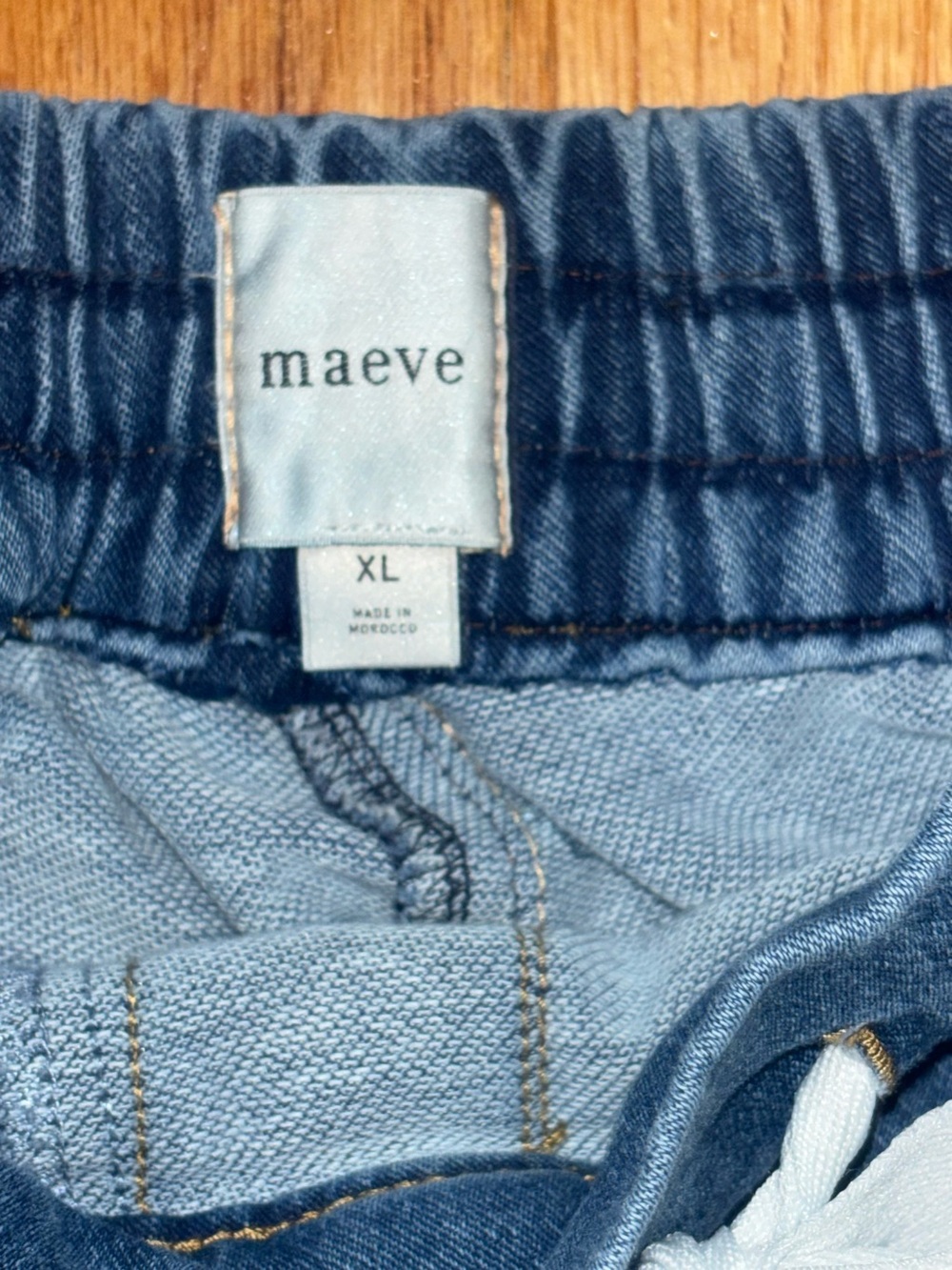Maeve Anthropologie Cropped Denim Pants Blue Wide Leg Pull-On Drawstring XL - Picture 2 of 10